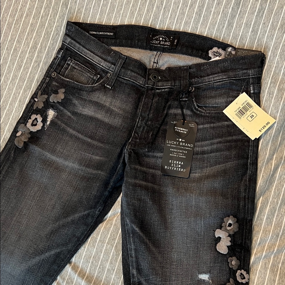 Lucky Brand Women's Dark Gray Floral Boyfriend Jeans